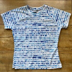 Eddie Bauer Blue Tie Dye Short Sleeve Rash Guard Swimsuit Size Medium 10/12